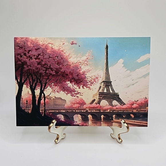 Paris Eiffel Tower Floral Fantasy Watercolor Oil Painting Art Print - Picture 3 of 8
